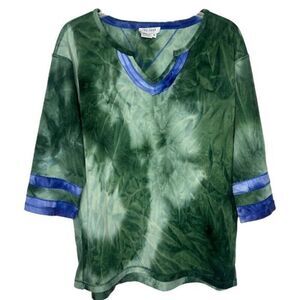 TRU LUXE JEANS Tie Dye Pull Over VNeck‎ Top 3/4 Sleeve Size Medium lc112